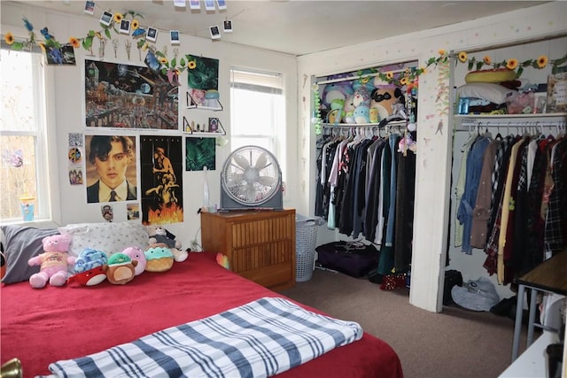 carpeted bedroom featuring a closet