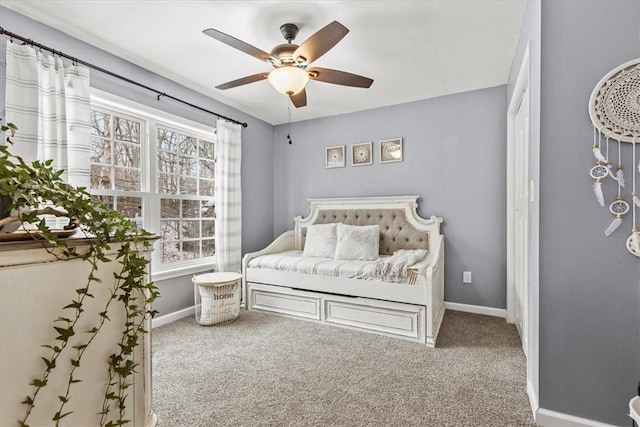 bedroom featuring carpet and ceiling fan