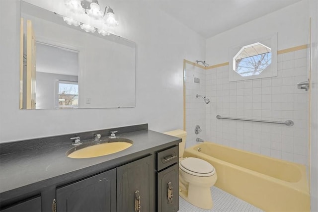 full bathroom with tile patterned flooring, vanity, plenty of natural light, and toilet