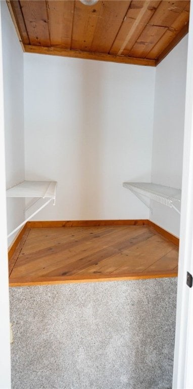 walk in closet featuring lofted ceiling and wood finished floors