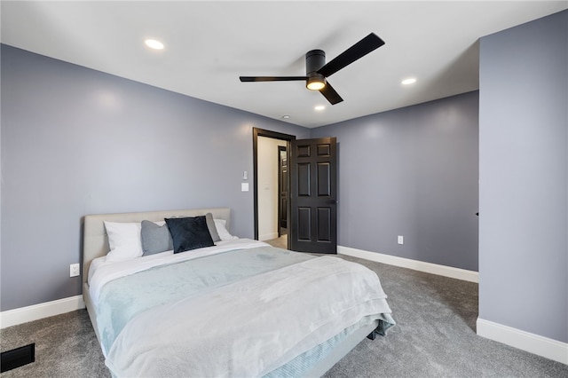 bedroom with carpet flooring and ceiling fan