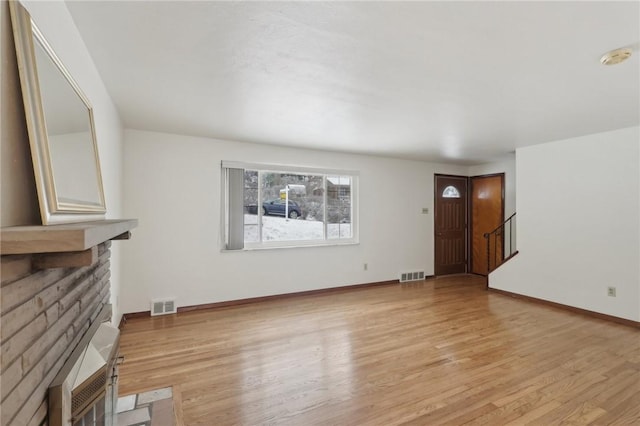 unfurnished living room with light hardwood / wood-style floors