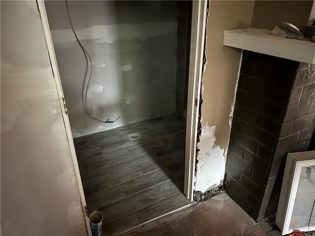 bathroom with hardwood / wood-style floors