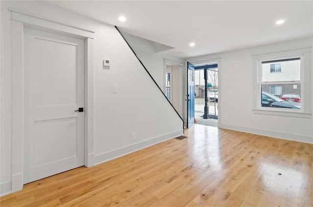 interior space with light hardwood / wood-style flooring