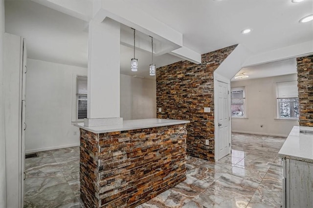 kitchen with decorative light fixtures