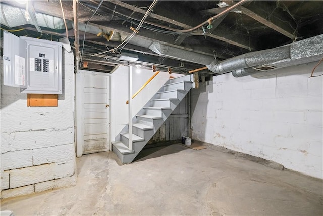 basement featuring electric panel