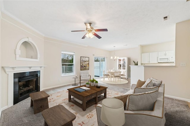 living room featuring ceiling fan