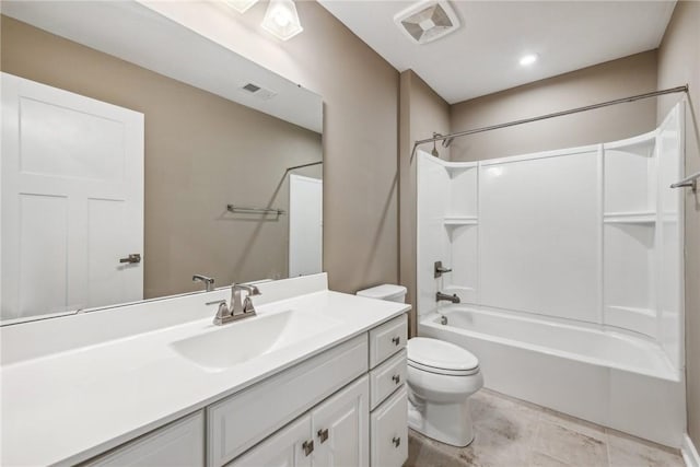 full bathroom with vanity, toilet, and shower / washtub combination