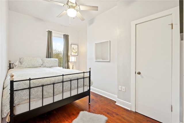 bedroom featuring ceiling fan and wood-type flooring