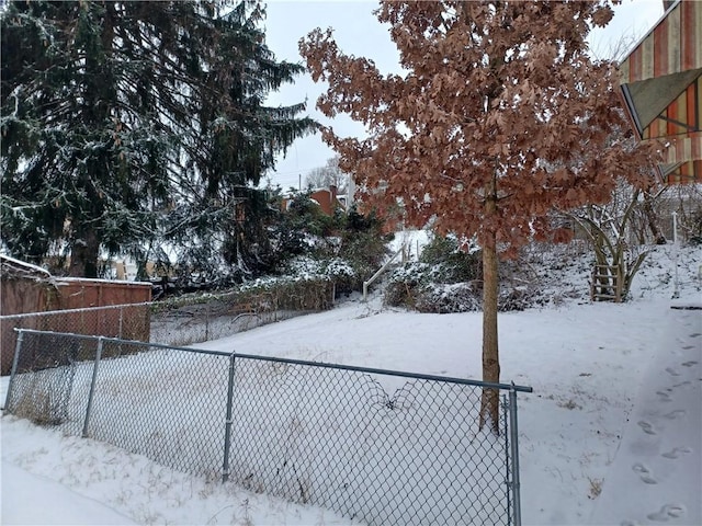 view of yard layered in snow