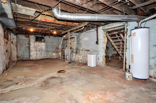 basement featuring water heater