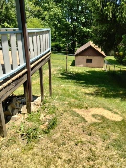 view of yard featuring a shed