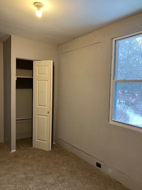 unfurnished bedroom featuring carpet and a closet