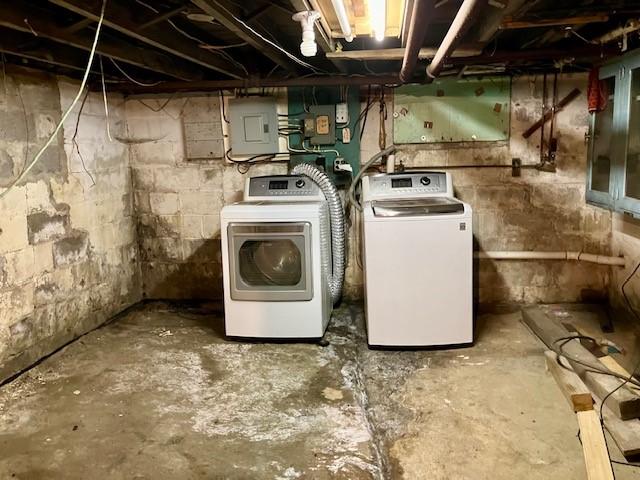 interior space featuring separate washer and dryer and electric panel