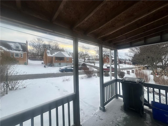 view of snow covered deck