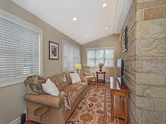 living room with vaulted ceiling