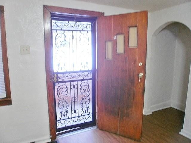 foyer entrance with dark wood-type flooring