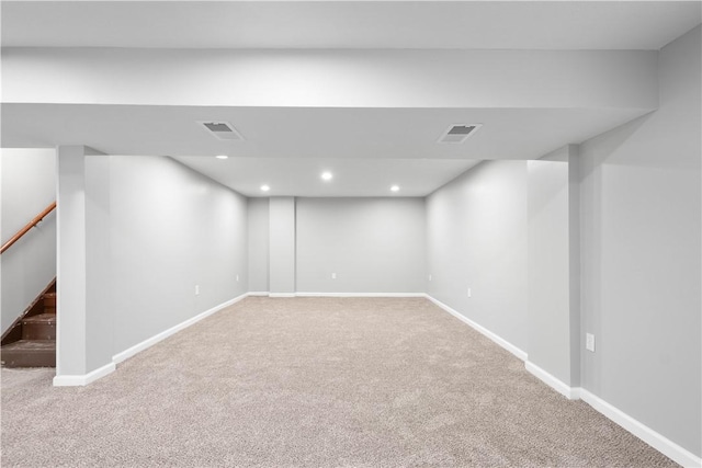 basement with carpet flooring