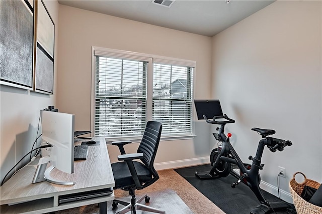 view of carpeted home office