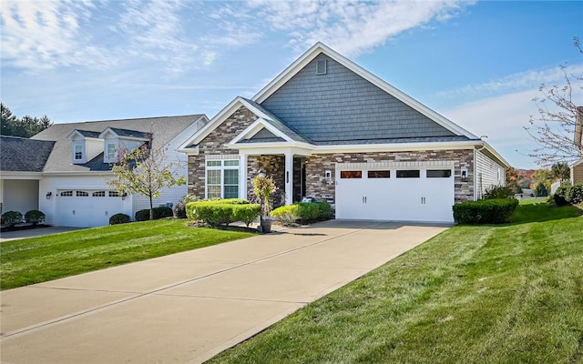 view of front of property with a garage and a front lawn