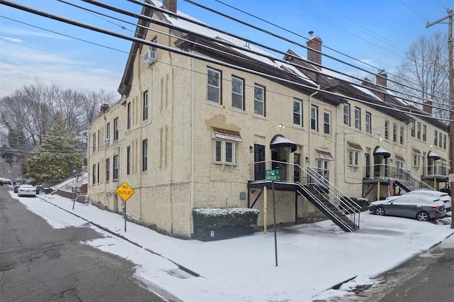 view of snow covered building