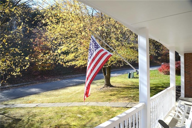 view of yard featuring covered porch