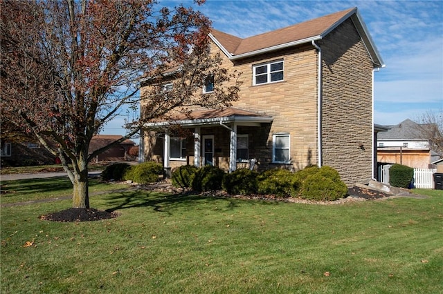 view of front of home featuring a front lawn