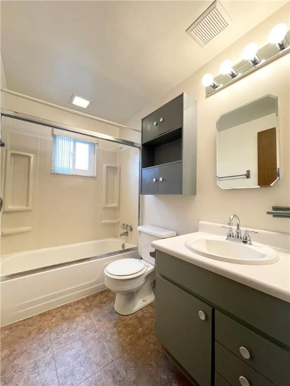 full bathroom featuring shower / bathing tub combination, vanity, and toilet