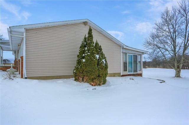 view of snow covered exterior