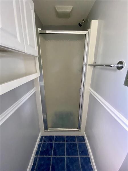 bathroom featuring tile patterned floors and an enclosed shower