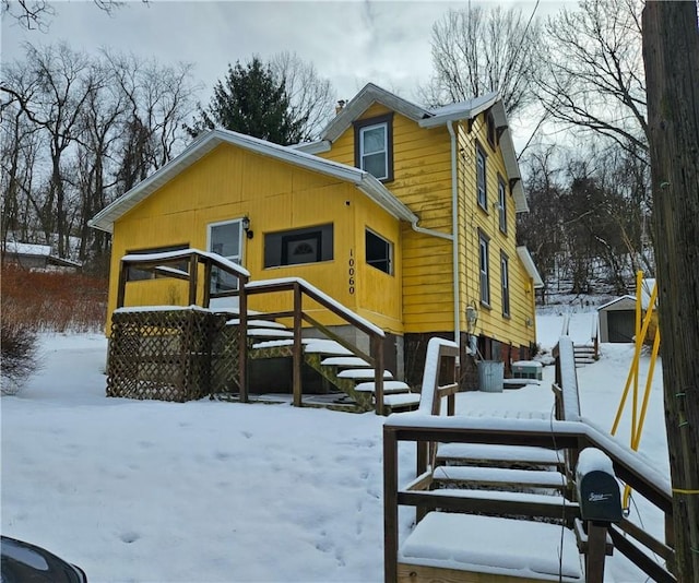 view of snow covered property