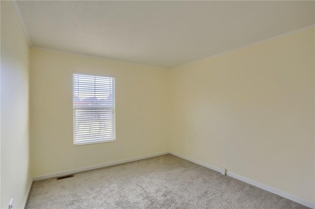 carpeted spare room featuring crown molding