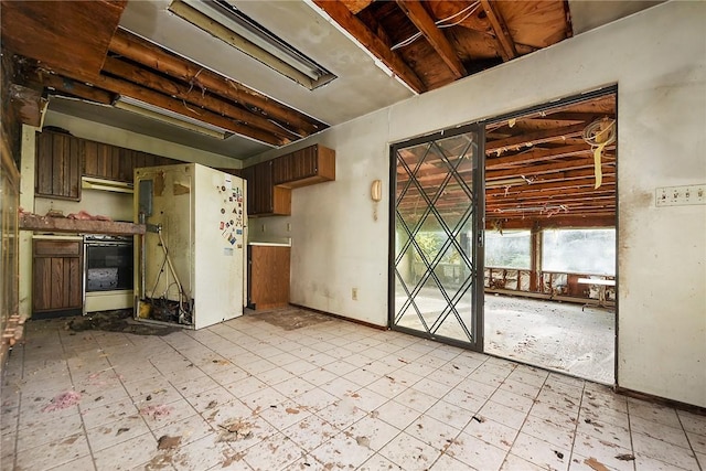 kitchen with white fridge