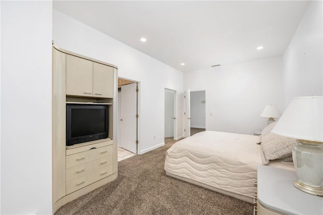 bedroom with light carpet