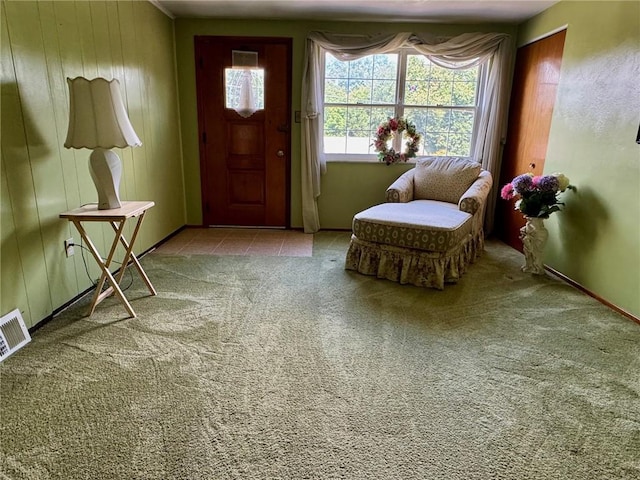 sitting room featuring carpet flooring