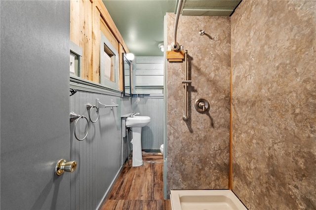 bathroom with walk in shower and sink