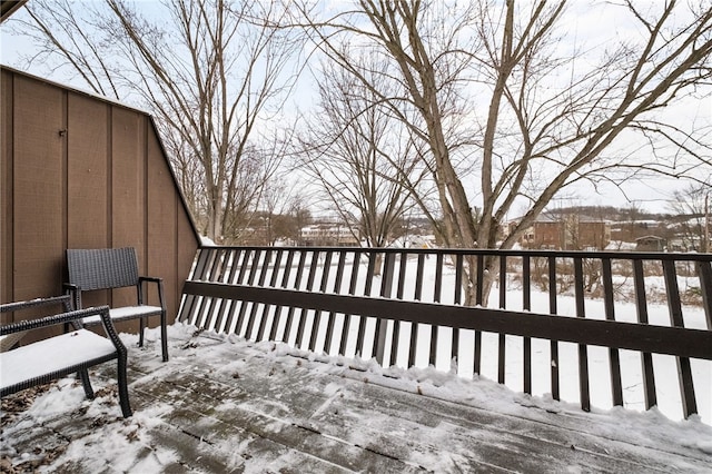 view of snow covered deck