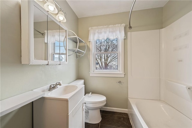 full bathroom featuring tile patterned flooring, vanity, toilet, and shower / bathtub combination