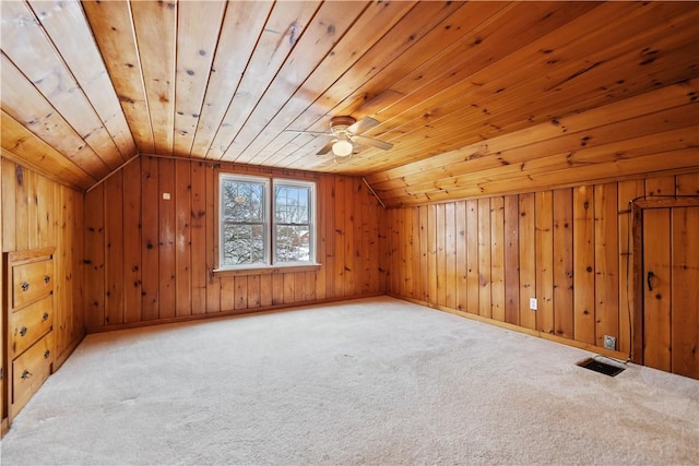 bonus room featuring carpet, wood ceiling, and lofted ceiling