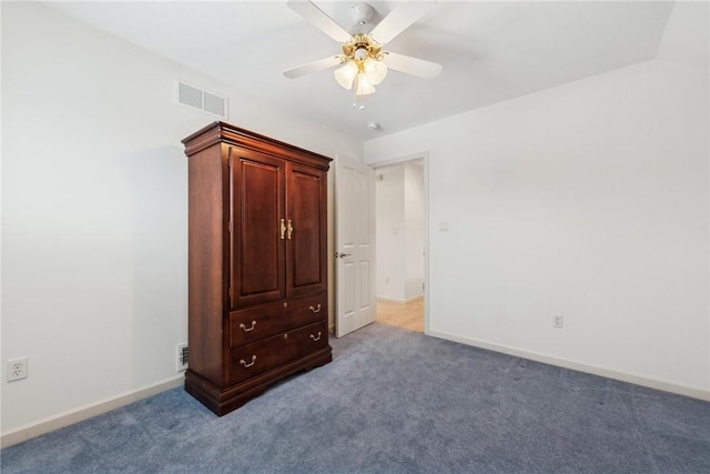 unfurnished bedroom with carpet and ceiling fan