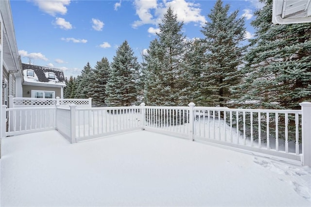 view of snow covered patio