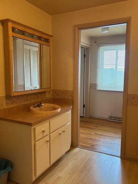 bathroom featuring wood-type flooring and vanity