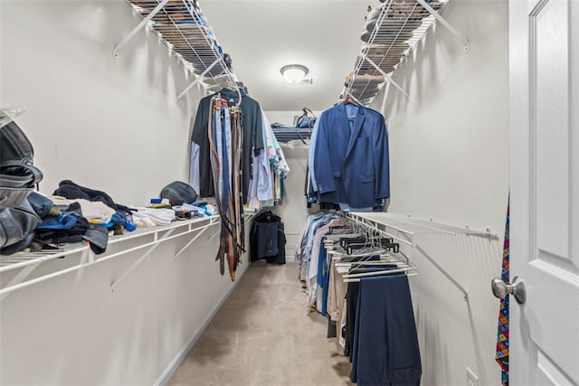 spacious closet featuring light carpet