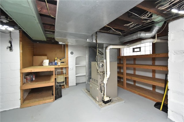 basement featuring heating unit