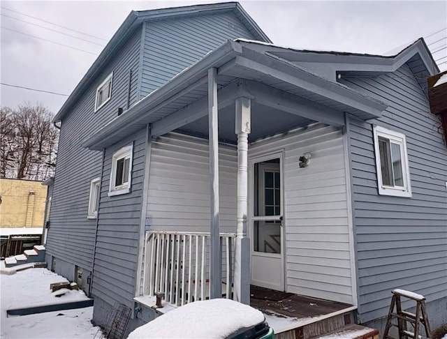 view of snow covered exterior