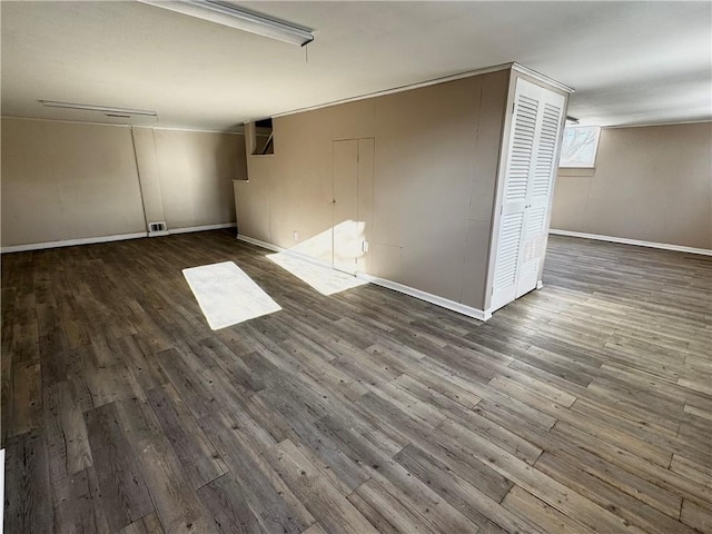 interior space with dark wood-type flooring