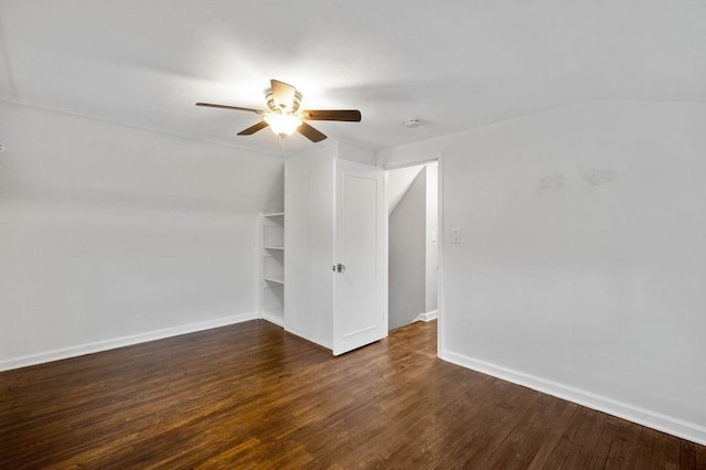 bonus room with dark hardwood / wood-style floors, ceiling fan, and lofted ceiling