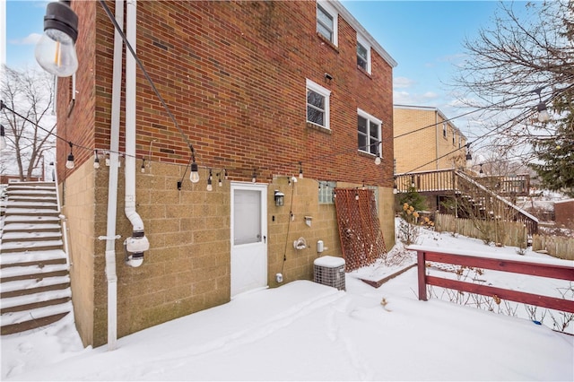 view of snow covered exterior