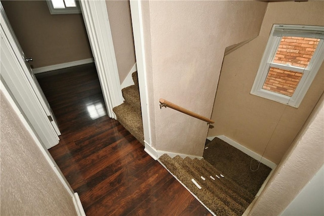 stairs featuring wood-type flooring