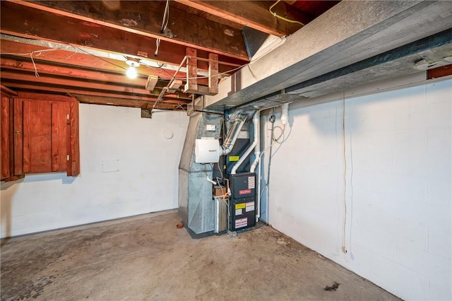 basement with heating unit